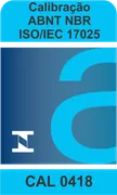 Símbolo de acreditação Cgcre: Calibração ABNT NBR ISO/IEC 17025, CAL 0418